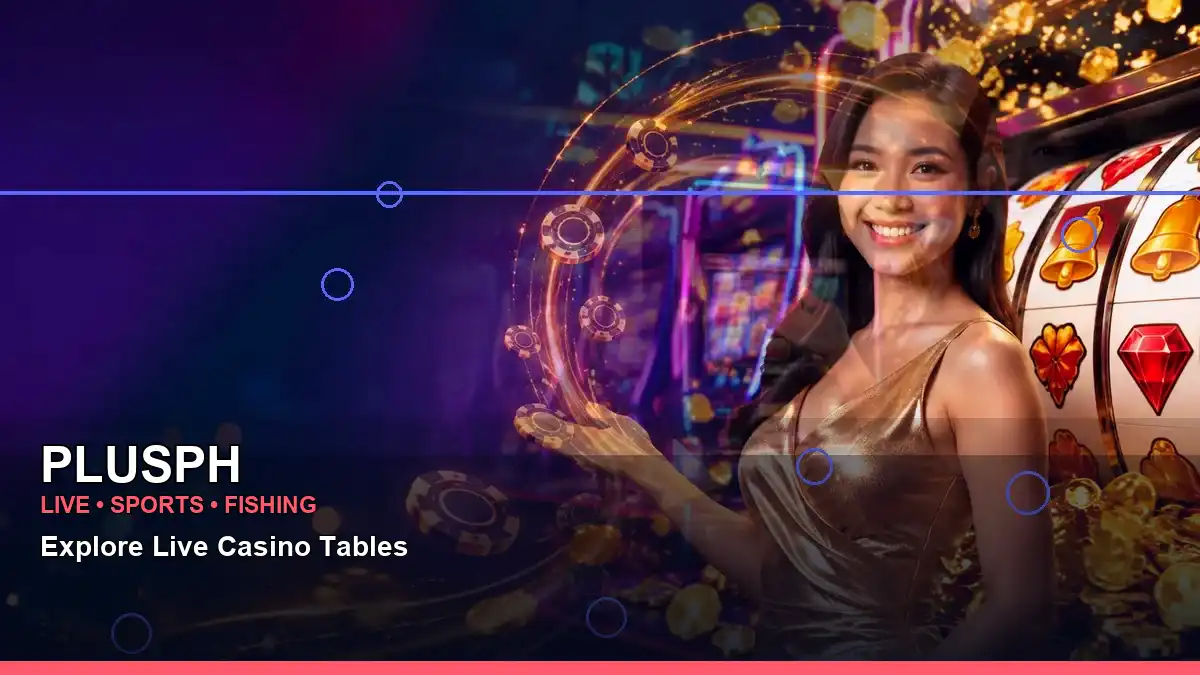 PLUSPH esports information page with an energetic night-time slot-game visual arranged in a wide layout for Philippine adults aged 21+